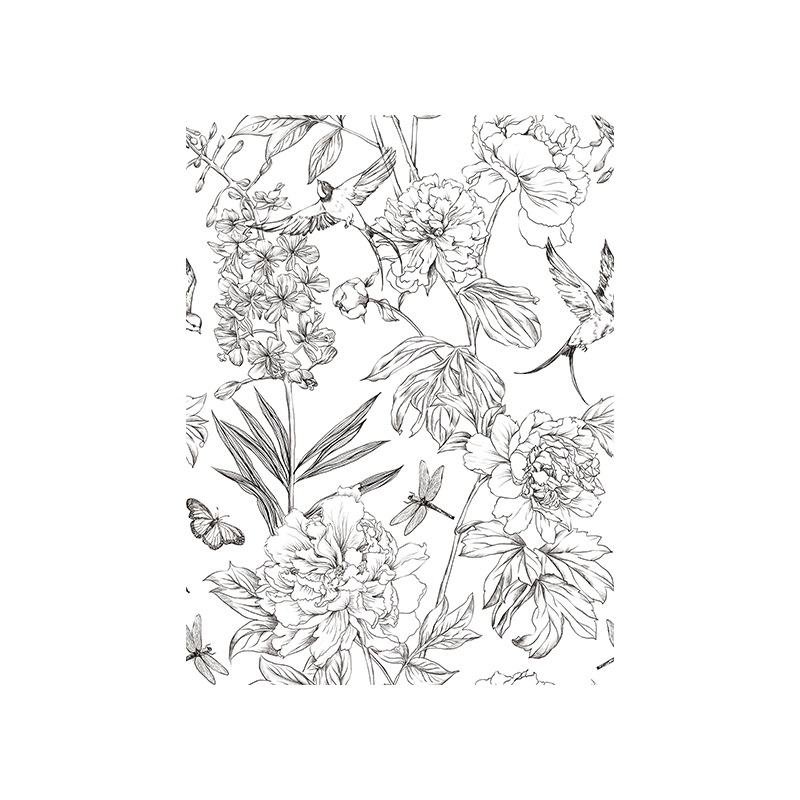 Đen Giấy Dán Tường Tự Dính Họa Tiết Hoa Mẫu Đơn Và Khung Hoa Mẫu Đơn Tháo Rời Được