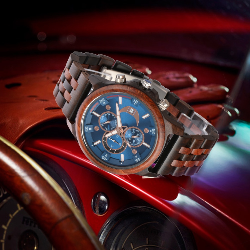 Đồng Hồ Đeo Tay Máy quartz Mặt Gỗ Đàn Hương Đa Năng Thời Trang Cho Nam