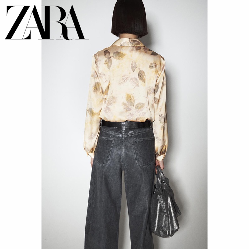 Zara Áo Sơ Mi Vải Lụa satin In Họa Tiết Thời Trang Mùa Thu Cho Nữ