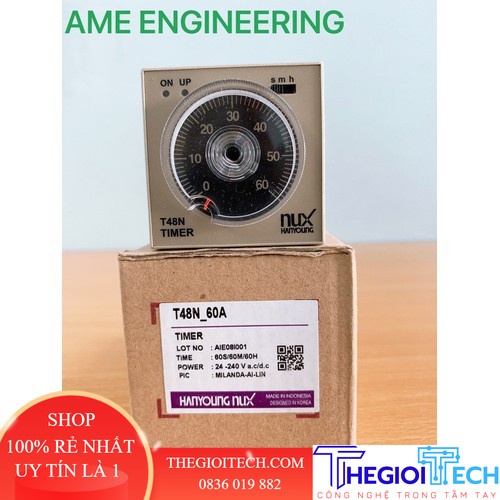 [Kèm Đế] Rơle thời gian Hanyoung T48N + có đế timer hẹn giừo chính hãng Hàn Quốc - TN48-60A