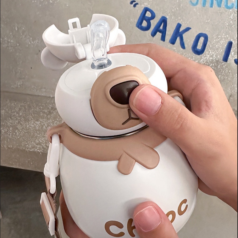 Bình Nước Giữ Nhiệt 450ml Bằng Thép Không Gỉ 316 Họa Tiết Gấu Hoạt Hình Dễ Thương