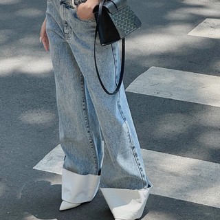 Quần jeans dài ống suông lật lai BASIC HEBE JEANS