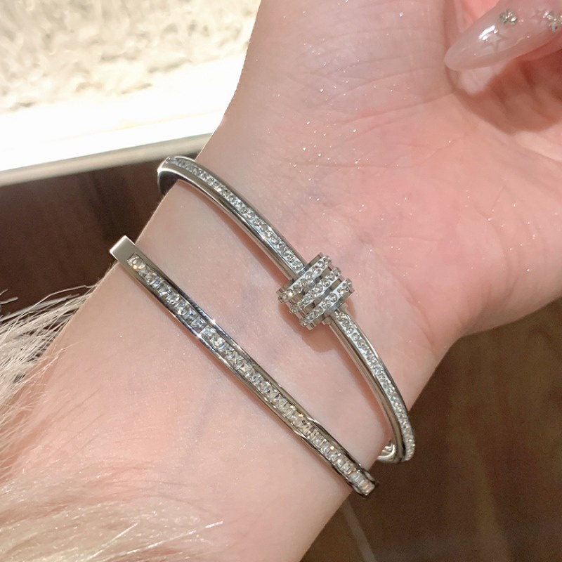 Vòng Tay Bằng Thép Titan Không Gỉ Đính Đá zircon Chất Lượng Cao Cho Nữ
