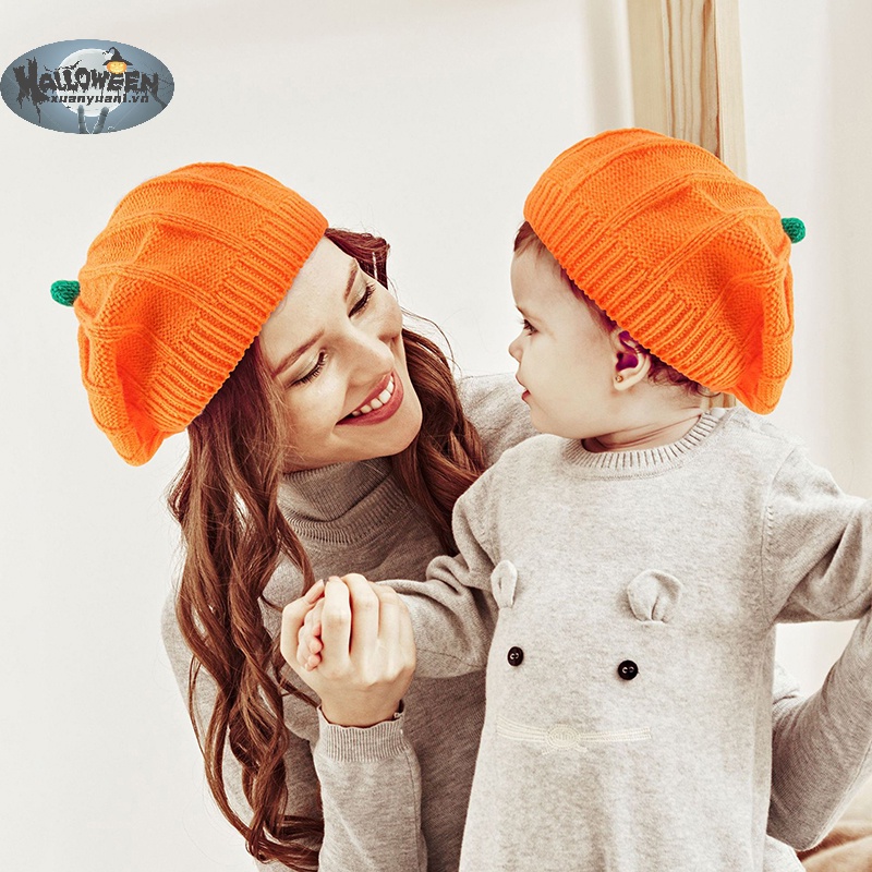 Nón beret Dệt Kim Phong Cách halloween 2023 Cho Mẹ Và Bé vn