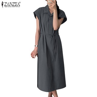 Zanzea Đầm Sơ Mi Tay Lửng Phong Cách Hàn Quốc Thanh Lịch Dành Cho Nữ