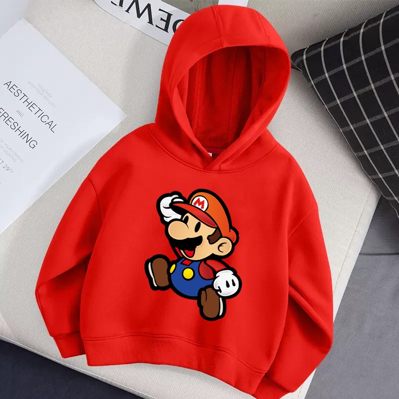 Áo Khoác Chui Cổ Tay Dài In Hình mario Cho Bé Trai