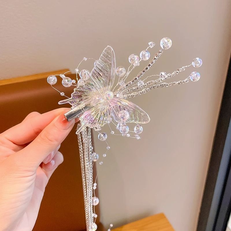 Kẹp Tóc Tua Rua Hình Bướm Đính Đá Xinh Xắn Cho Bé Gái