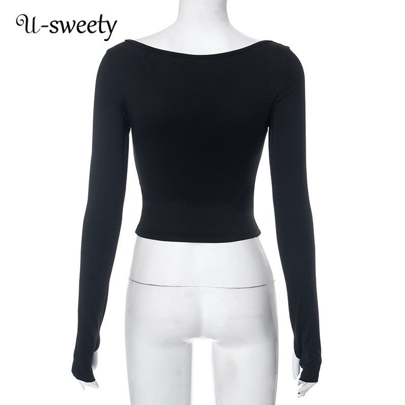 Áo Thun Tay Dài Cổ Vuông Màu Trơn Dáng Ôm Thời Trang 2023 Dành Cho Bạn Nữ