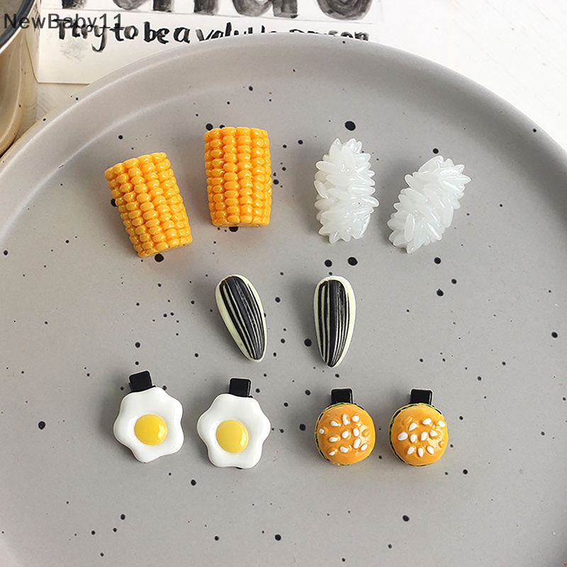 Newbaby Kẹp Tóc Trang Trí Hình Thức Ăn Hạt Ngô / Cơm / burger Ngộ Nghĩnh Cho Bé Gái
