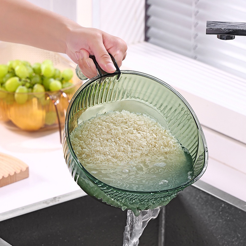 Rổ vo gạo / rửa trái cây ráo nước có tay cầm đa năng tiện lợi 24x19.5x13cm