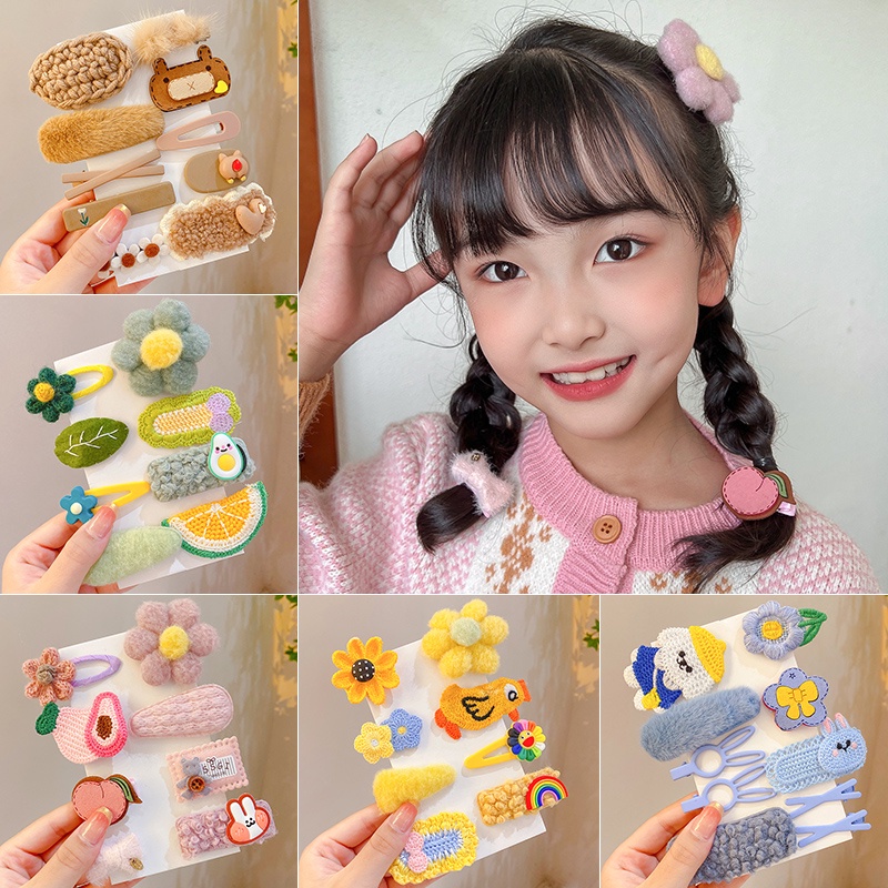 Bộ Kẹp Tóc Đính Nơ Họa Tiết Hoạt Hình Phong Cách Hàn Quốc Cho Bé Gái