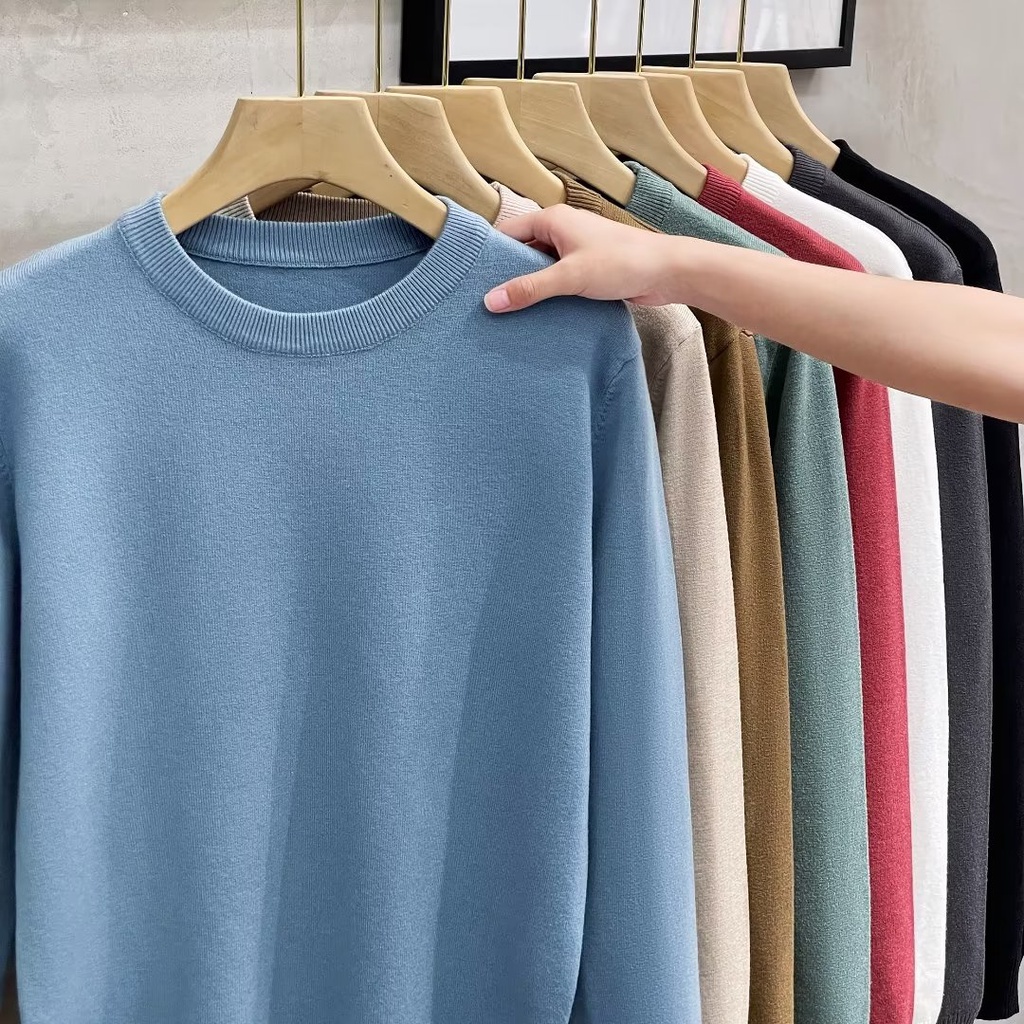 Áo sweater Dệt Kim Cổ Tròn Màu Trơn Thời Trang Xuân Thu Mới Cho Nam