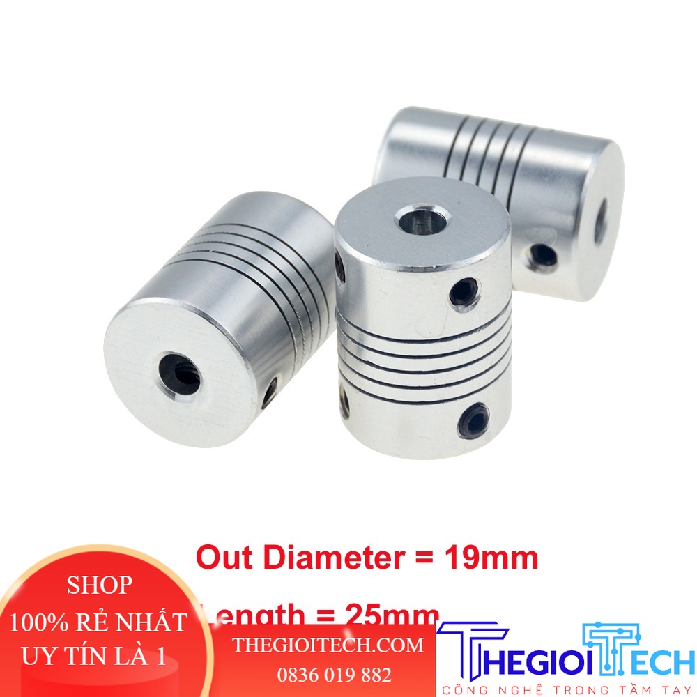 D19L25 5x8mm Nhôm CNC ghép trục ghép động cơ 5mm - 8mm Khớp nối linh hoạt OD 19x25mm Dropshipping 3/4/5/6/6.35/7/8/10mm - 5x6.35