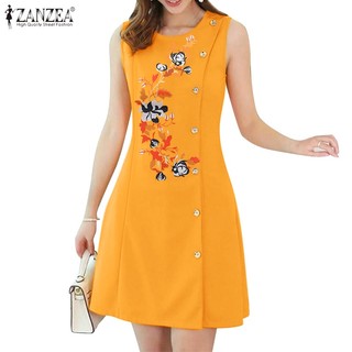 Zanzea Đầm mini Cổ Tròn Không Tay Phối Khóa Kéo Sau Lưng Phong Cách Hàn Quốc Cho Nữ