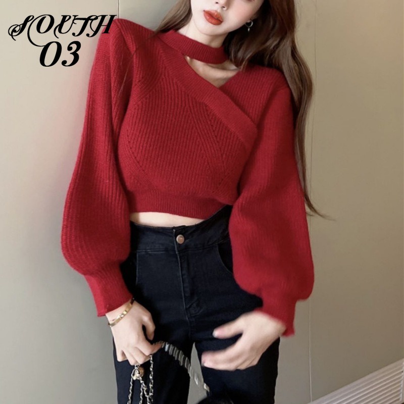 Áo sweater Cổ Treo Dáng Ngắn Thời Trang Thu Đông Cho Nữ Áo Croptop Áo Len