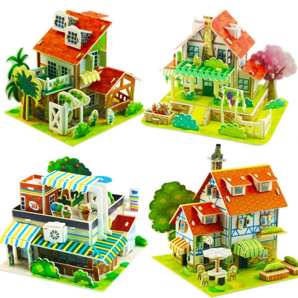 Bộ Đồ Chơi Xếp Hình Ngôi Nhà 3d Bằng Giấy diy Thẻ Giấy Thú Vị Cho Bé