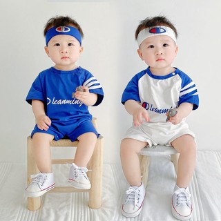 Bộ áo liền quần ngắn tay cho bé 0-24 tháng tuổi + băng thể thao mùa hè cotton nguyên chất