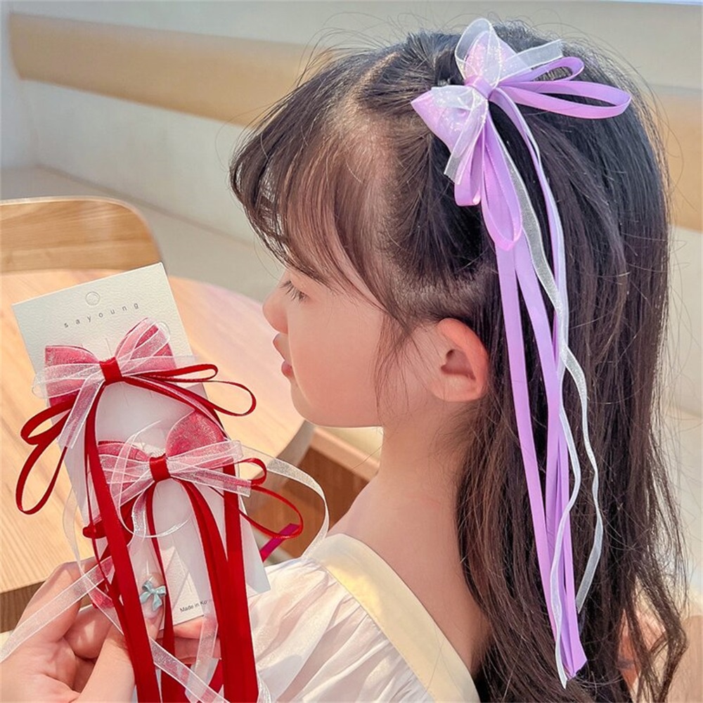 Set 2 Kẹp Tóc Hình Nơ Dài Tua Rua Phong Cách Trung Hoa