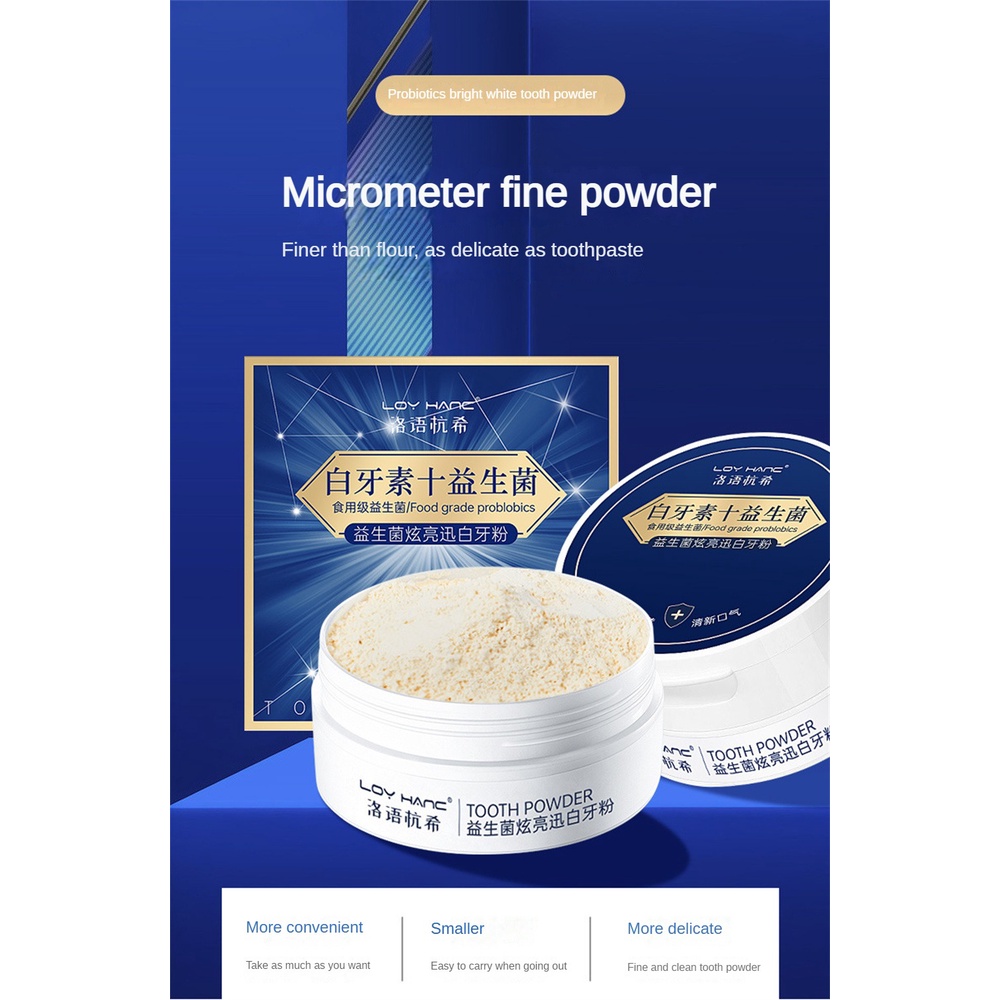 Men vi sinh Làm sáng răng tức thì Bột 50g, Loại bỏ vết ố sáng tạo Làm trắng răng Hơi thở thơm mát heby1