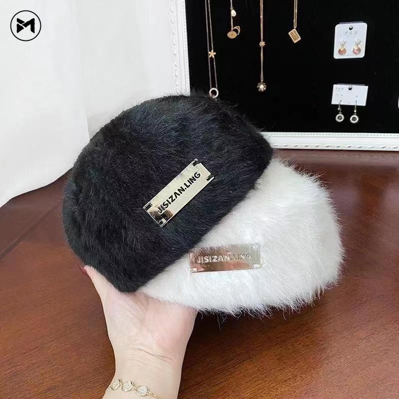 Mũ beret Len Lông Cừu Nhãn Kim Loại Thời Trang Hàn Quốc Mới 2023 Dành Cho Bạn Nữ