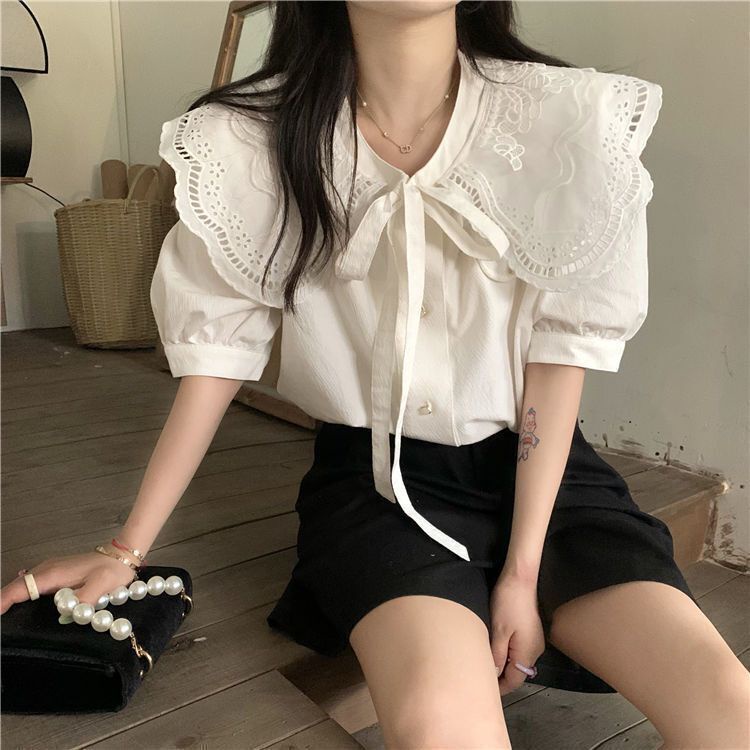 Áo Sơ Mi Trắng Tay Phồng Cổ Búp Bê Thời Trang Mùa Hè 2022 Phong Cách Mới Cho Nữ