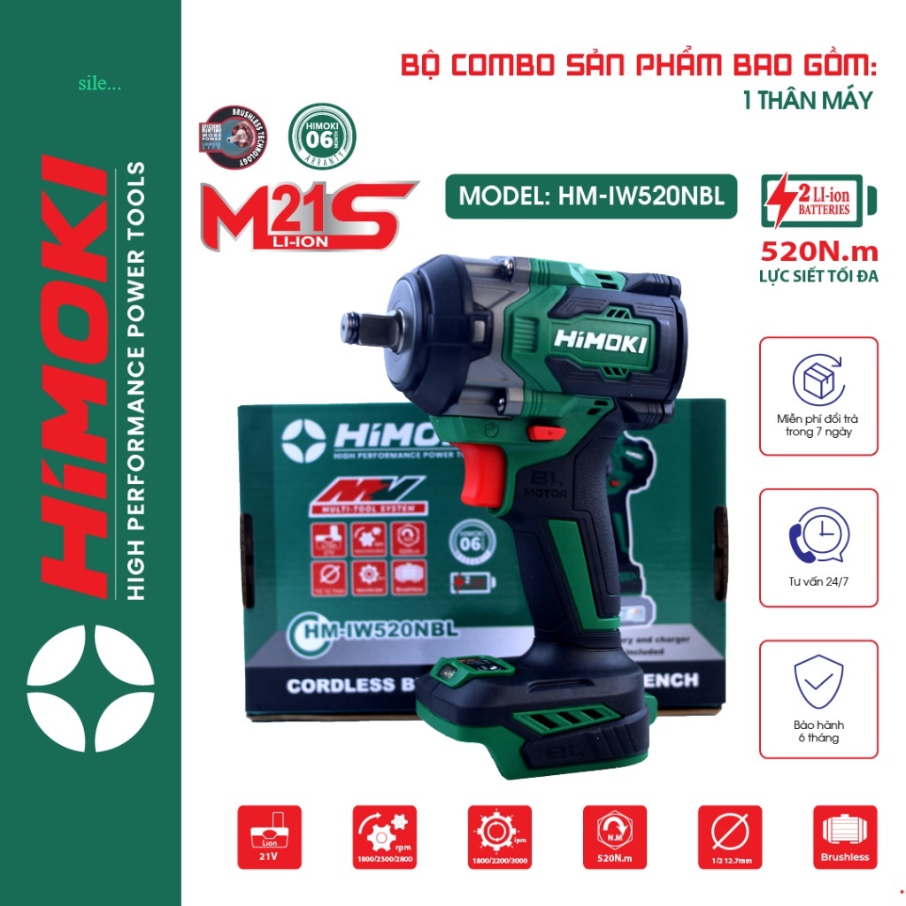 HIMOKI Thân máy siết bulong Himoki 520Nm không chổi than siêu khỏe -Máy vặn ốc IW520NBL chânphổ thông mẫu mới ...