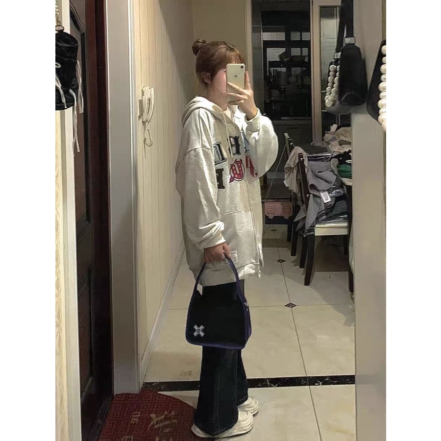 LIVE GREAT Áo Khoác Hoodie In Chữ Phong Cách retro Mỹ Cho Cặp Đôi