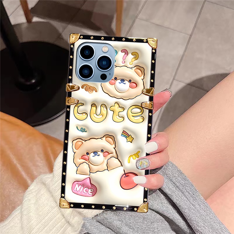 Ốp Điện Thoại Vuông In Hình Gấu Hoạt Hình Chống Rơi Vỡ Cho iphone 15 14 13 12 11 pro max xr xs 11 pro max