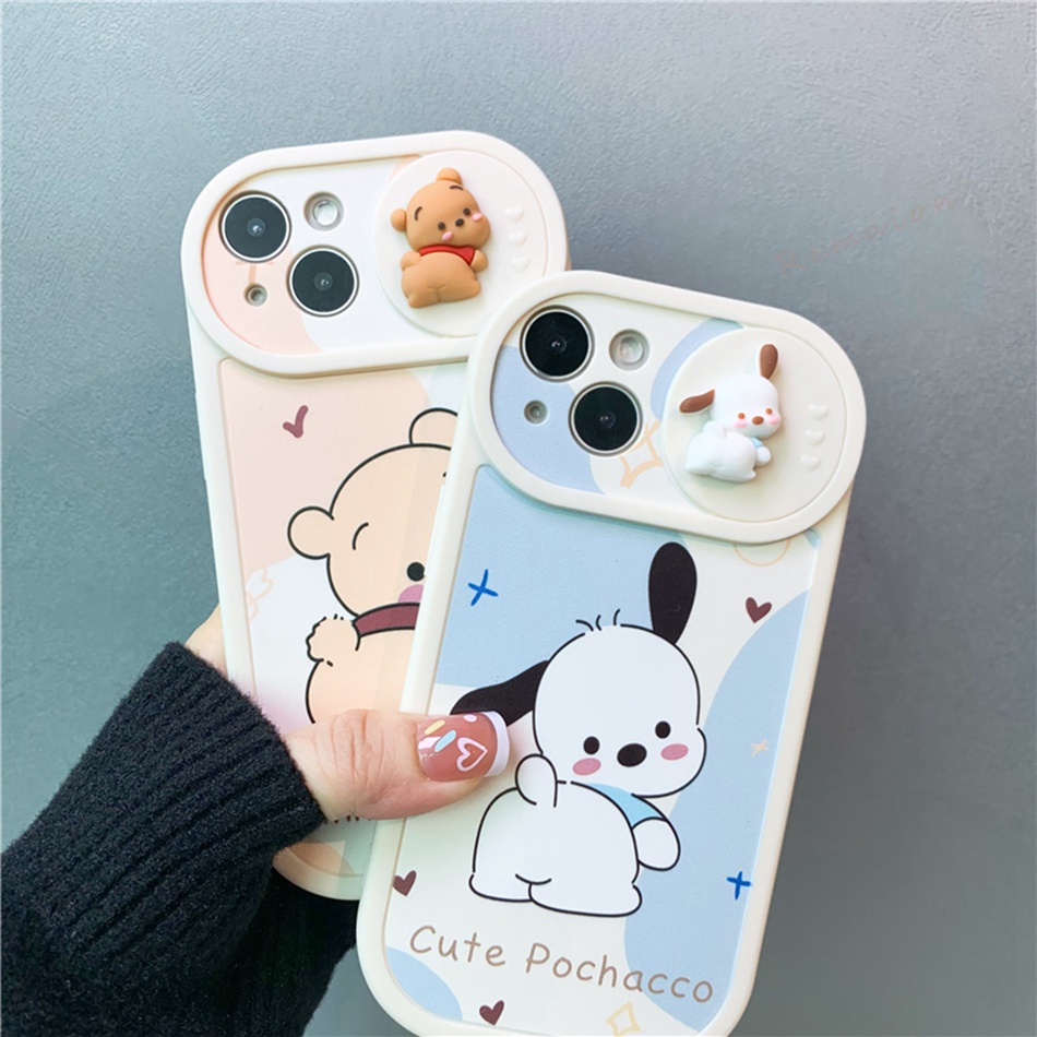 Ốp Điện Thoại Silicon Dẻo Hình Gấu pochacco 3d Cho iphone 11 12 13 14 15 pro max plus x xr xs max 7 8 plus se 2020 11pro 15pro