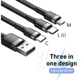 Cáp sạc 3 đầu Baseus Kevlar 3 trong 1 USB type C/micro usb - dành cho điện thoại di động máy tính bảng
