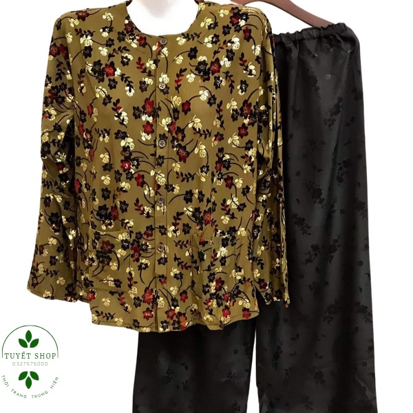 Bộ Đồ Bà Già Áo Bà Ba CAMAVINGA Áo Ép Nhung Quần SaTanh