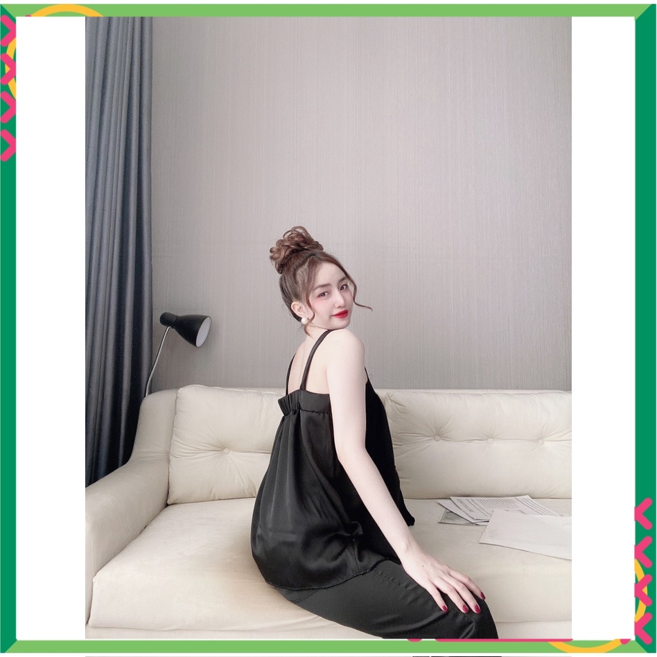 đồ bộ ngủ quần dài nữ sexy, bộ dài mặc nhà, đồ bộ dây bảng quần dài chất satin - cn69