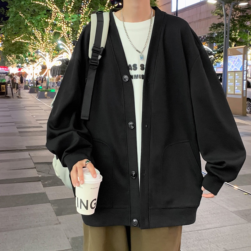 Áo Khoác cardigan Dệt Kim Cổ Chữ v Màu Trơn Thời Trang Mùa Thu Cho Nam