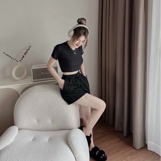 Set bộ áo thun croptop cổ tim kèm quần short đùi thể thao, set bộ quần đùi short áo balo thể thao nữ 💕💕💕pc
