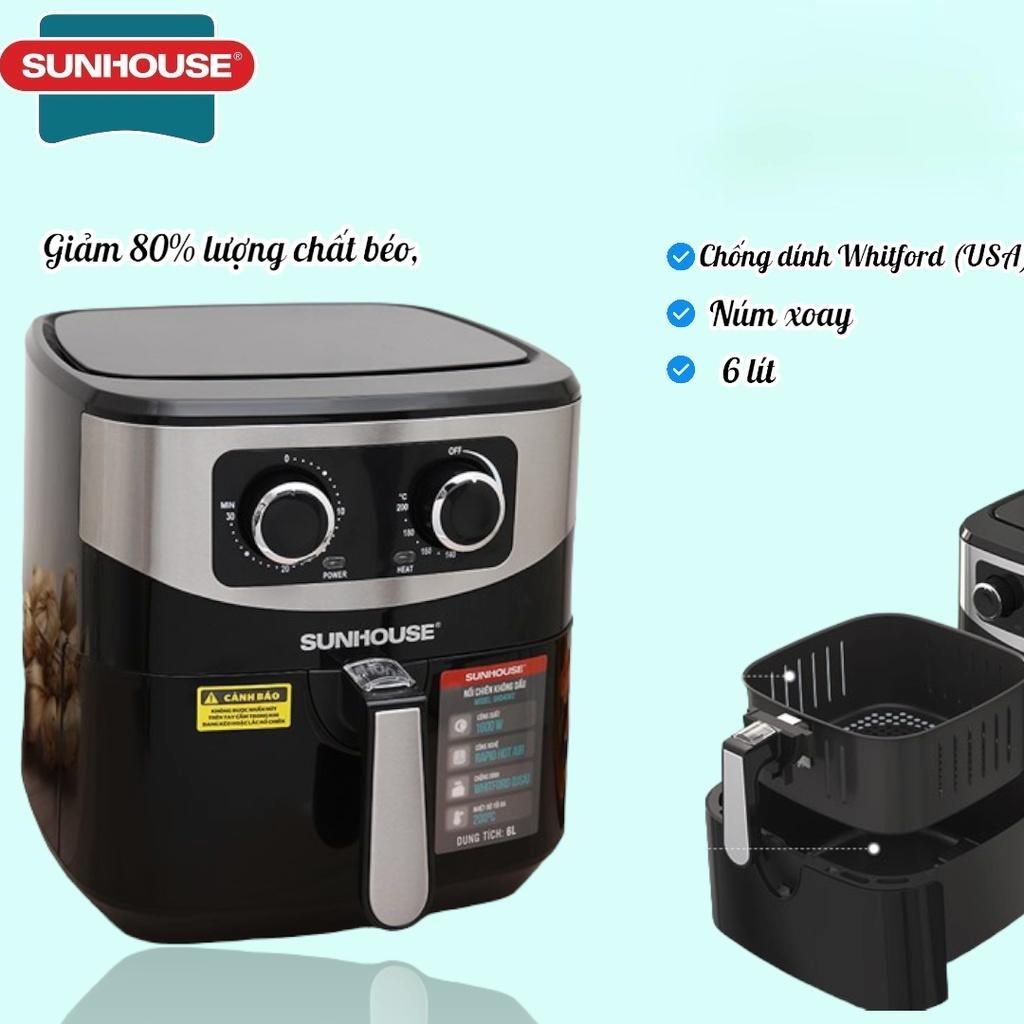 Nồi chiên không dầu Sunhouse SHD4062 6.0L, công nghệ Rapid Air giảm đến 80% lượng chất béo - Chính hãng - SSHOP OFFICIAL