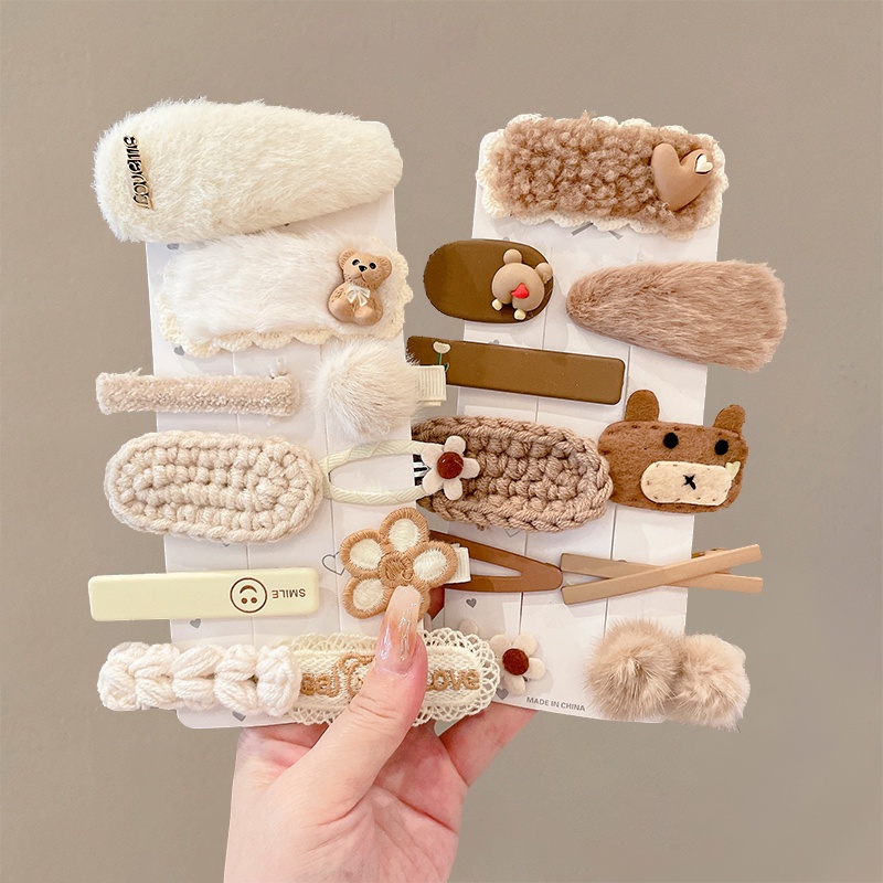 Set 14 Kẹp Tóc Mái Lông Dễ Thương Thời Trang Hàn Quốc Cho Bé Gái