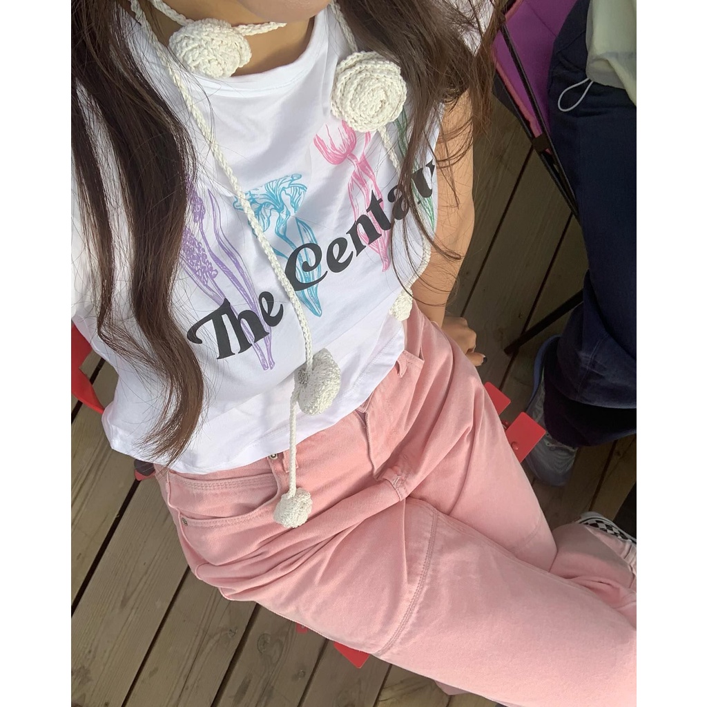 The centaur Hàng Có Sẵn Áo Thun Tay Ngắn Cổ Tròn Dáng Ôm In Hình Hoa Phong Cách Hàn Quốc Cho Nữ