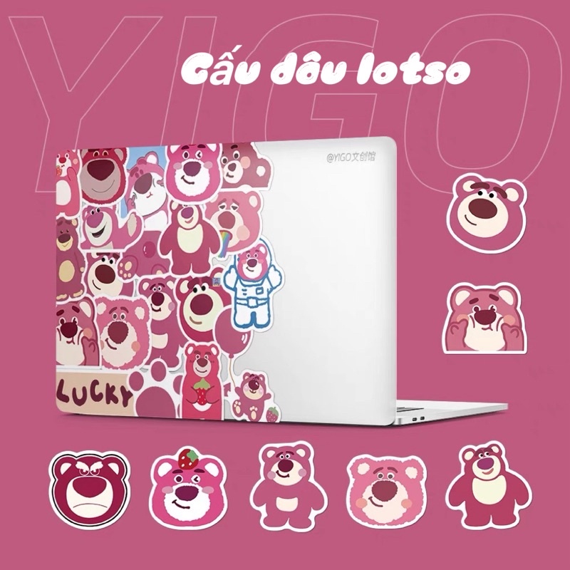 PVN61318 Combo 50 miếng Sticker Gấu Dâu LOTSO Hồng Siêu Dễ Thương