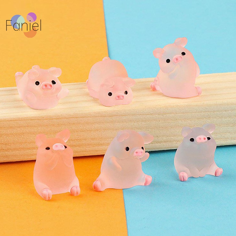 Bộ 6 Mô Hình Heo Con Bằng Nhựa Phát Sáng Dễ Thương Trang Trí Tiểu Cảnh
