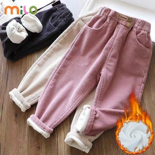 Milo quần dài vải nhung kẻ dày dáng rộng co giãn thoải mái cho bé trai và gái