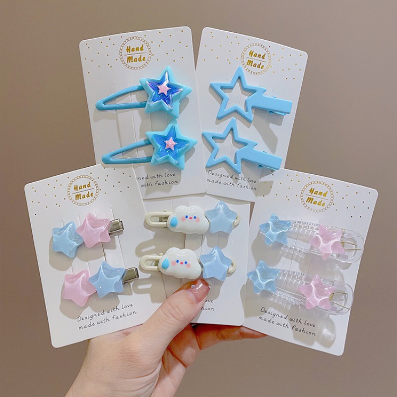 Bộ 2 Kẹp Tóc Hình Ngôi Sao Đám Mây Xanh Dương Xinh Xắn Thời Trang Hàn Quốc Cho Bé Gái