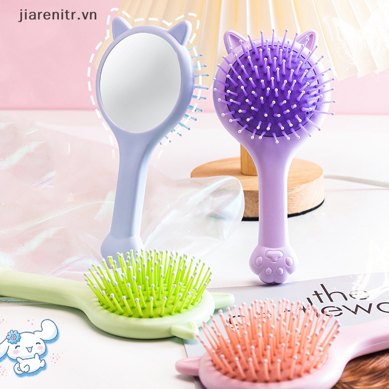 Lược Chải Tóc Hình Tai Mèo Có Gương Trang Điểm Tiện Dụng