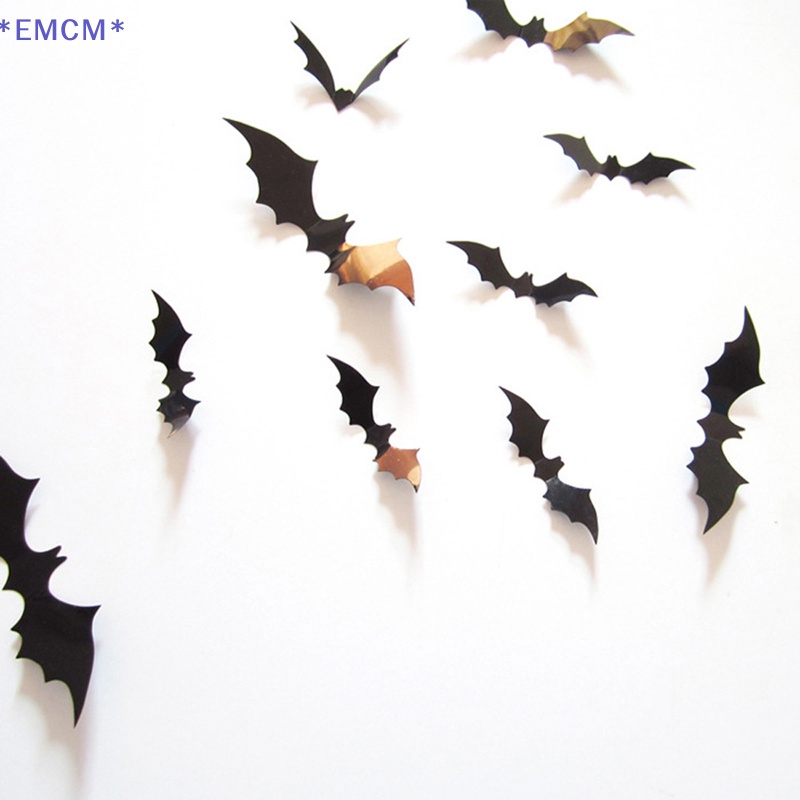 Bộ 12 Miếng Dán pvc Hình Dơi 3d Trang Trí halloween Mới