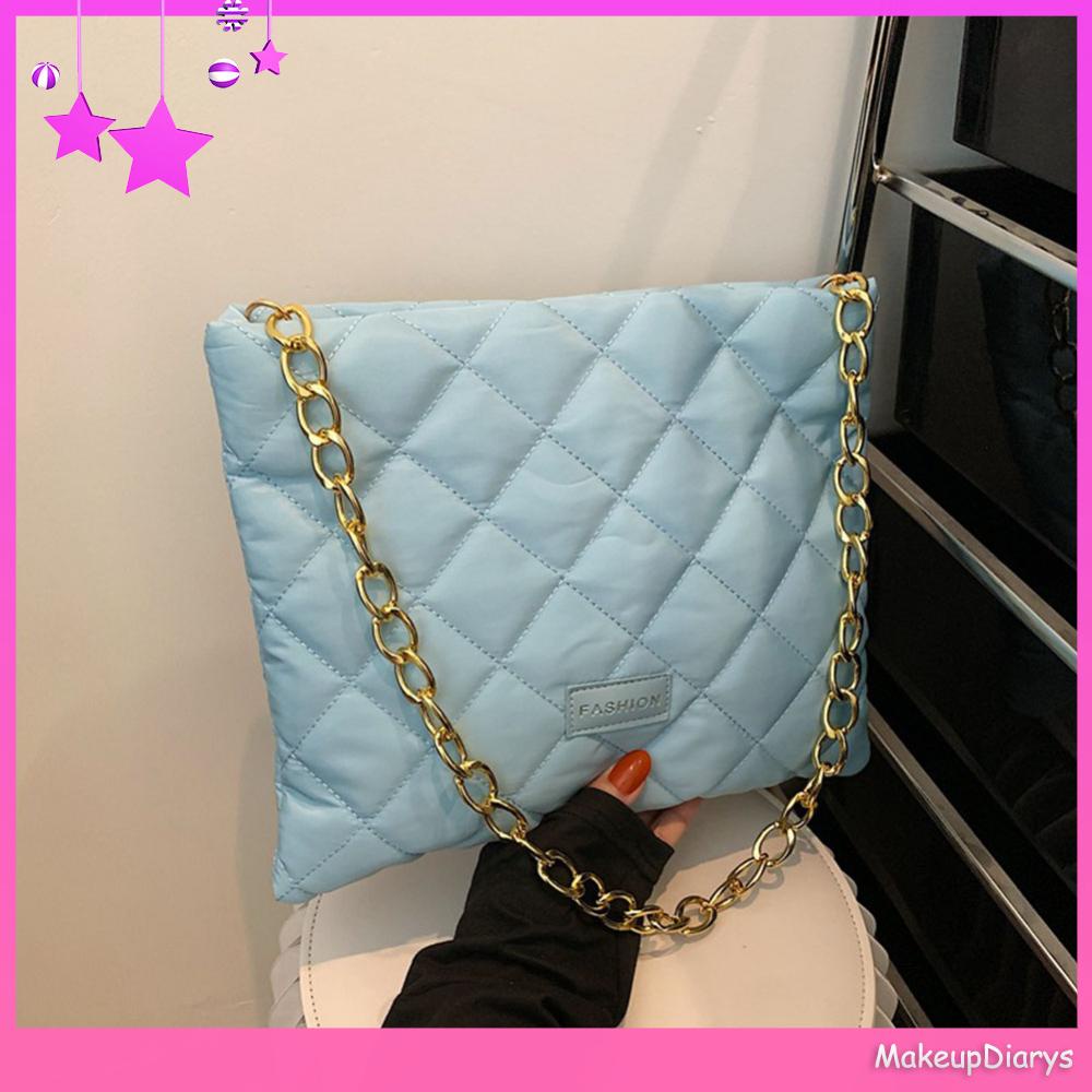 ★ Mỹ Phẩm Trang Điểm ★ Túi Xách Đeo Vai Màu Trơn Đính Kim Cương Lấp Lánh Cho Nữ