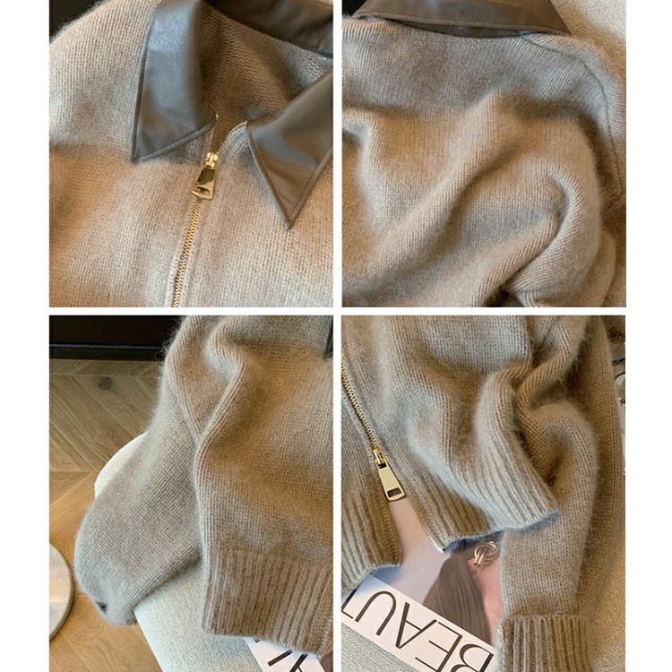 Áo Khoác cardigan Da Dệt Kim Dáng Ngắn Phối Khóa Kéo Đôi Thoải Mái Thời Trang Hàn Quốc 2023 Cho Nữ