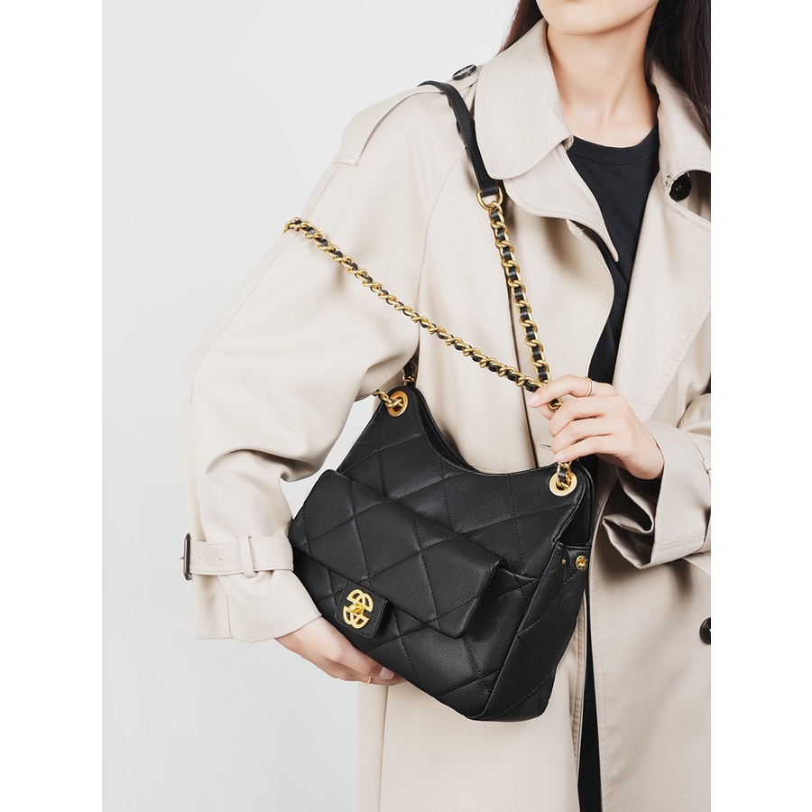 Xiaoxiang Túi Đeo Vai Da Bò Thật Đính Đá Phối Dây Xích Thời Trang 2023 Cho Nữ