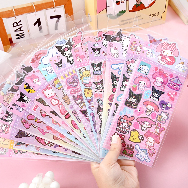Sanrio Miếng Dán Trang Trí Sổ Tay Hình kuromi melody gooka Màu laser diy
