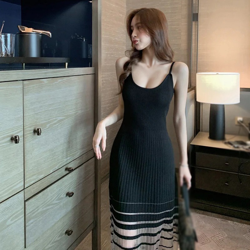 Đầm Dệt Kim Sát Nách Phối Lưới Thời Trang Mùa Hè Cho Nữ