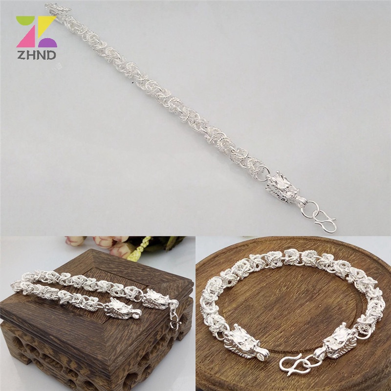 Zhuzhengde Vòng Tay Mạ Bạc Hình Rồng Thời Trang Dành Cho Nam