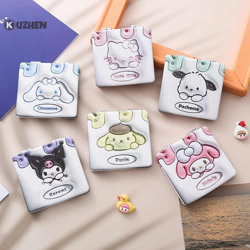 Gương Trang Điểm Hai Mặt Bằng pu Nhỏ Gọn Họa Tiết Hoạt Hình Cho Nữ